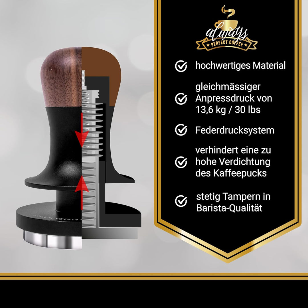 Bar.ista22 Kaffee Tamper 58mm druckregulierend mit Ripple-Base – Espresso Kaffeestampfer aus Edelsta