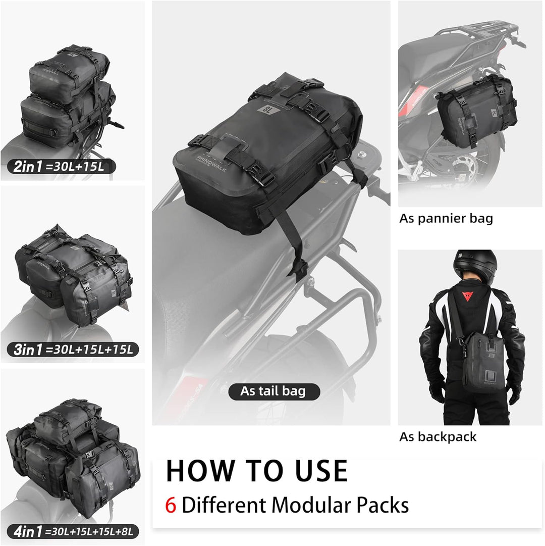 Rhinowalk Motorrad Sitztasche 8/15/30L Wasserdicht Motorradtasche Satteltaschen Gepäckträgertaschen