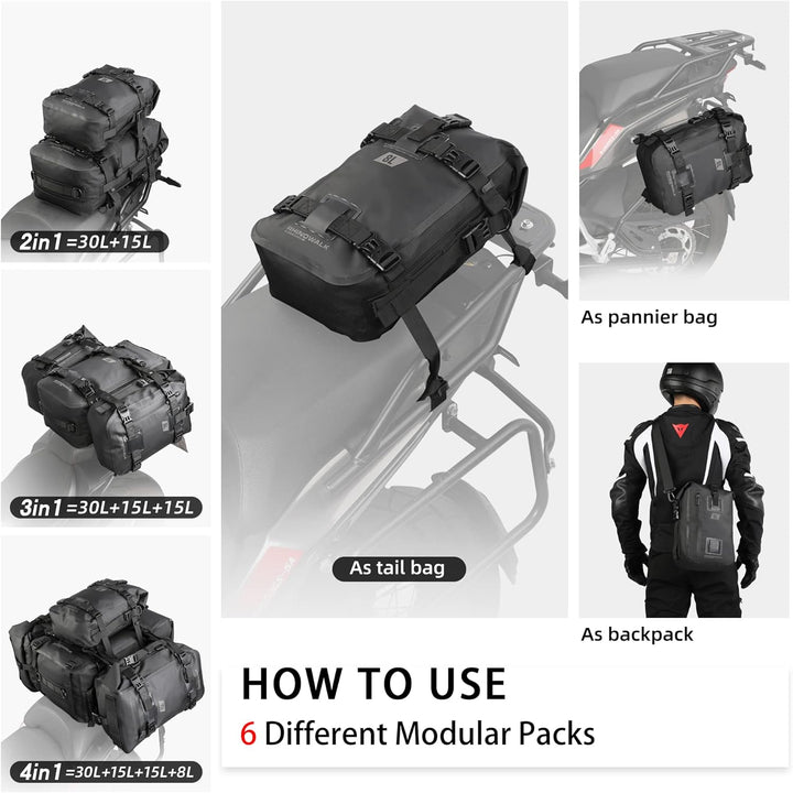 Rhinowalk Motorrad Sitztasche 8/15/30L Wasserdicht Motorradtasche Satteltaschen Gepäckträgertaschen