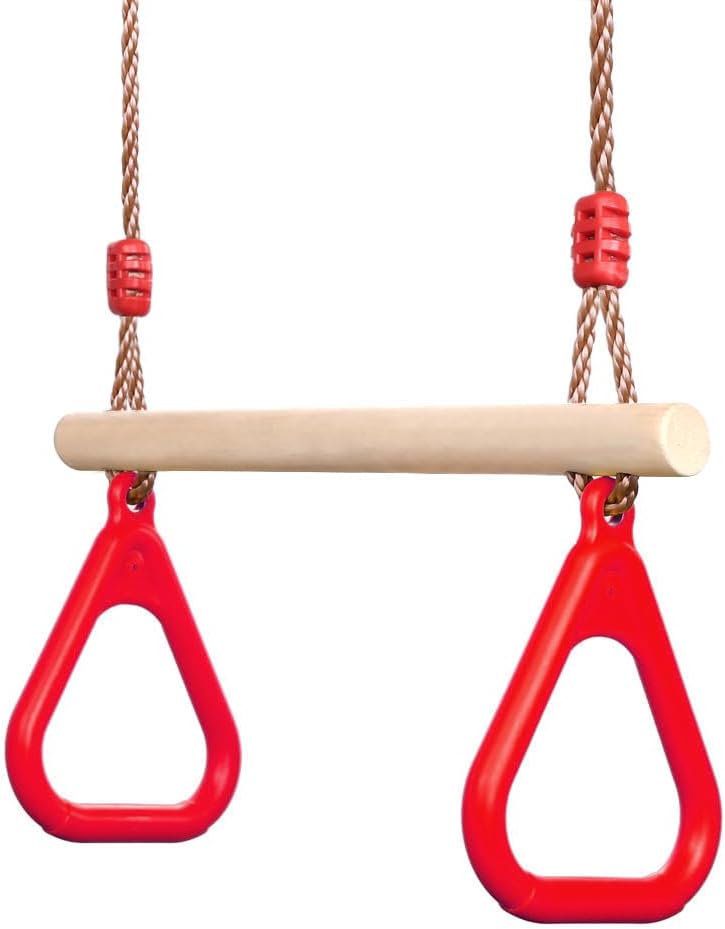 PELLOR Multifunktions Kinderholz Trapeze Schaukel mit Kunststoff Turnringe zum Aufhängen belastbar b