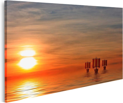 islandburner Bild auf Leinwand Wikingerschiffe 20A Bilder Wandbilder Poster Leinwand 80x40cm, Leinwa