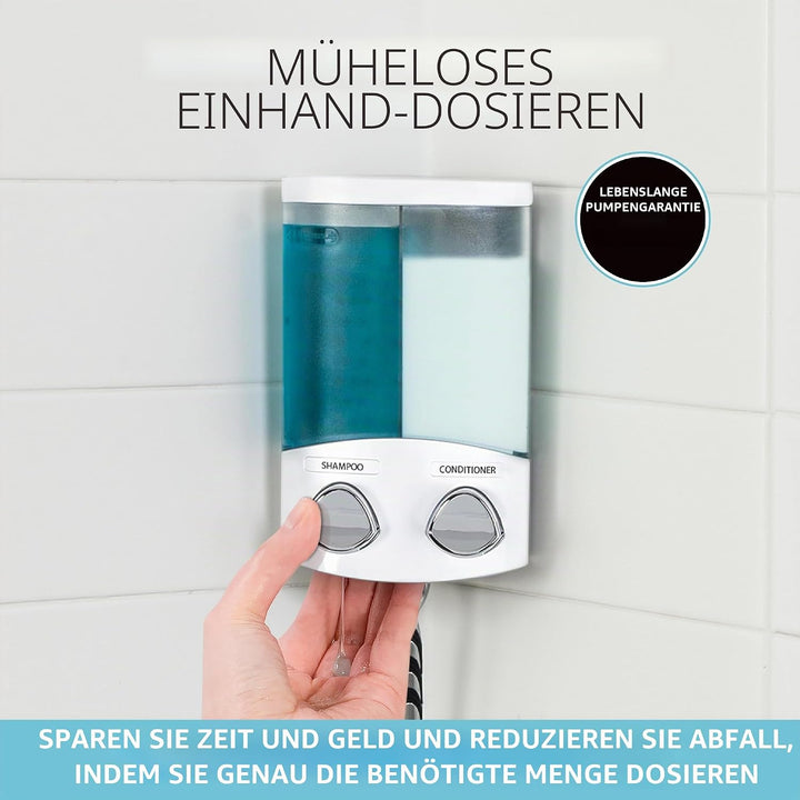 Better Living Seifen-, Duschgel- und Shampoo-Spender, in Chrom-Finish, weiss, 2-Chamber Weiss 2-Cham