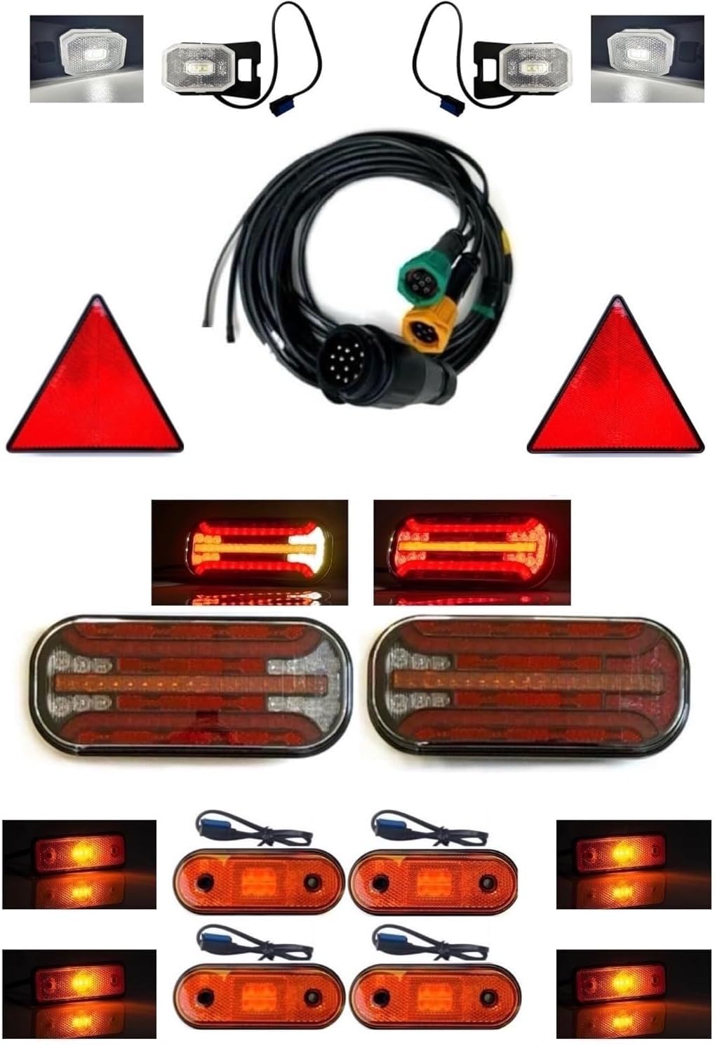 Anhängerbeleuchtung LED Rückleuchten Lauflicht Umrissleuchten 13 polig Kabelsatz 9 m Set