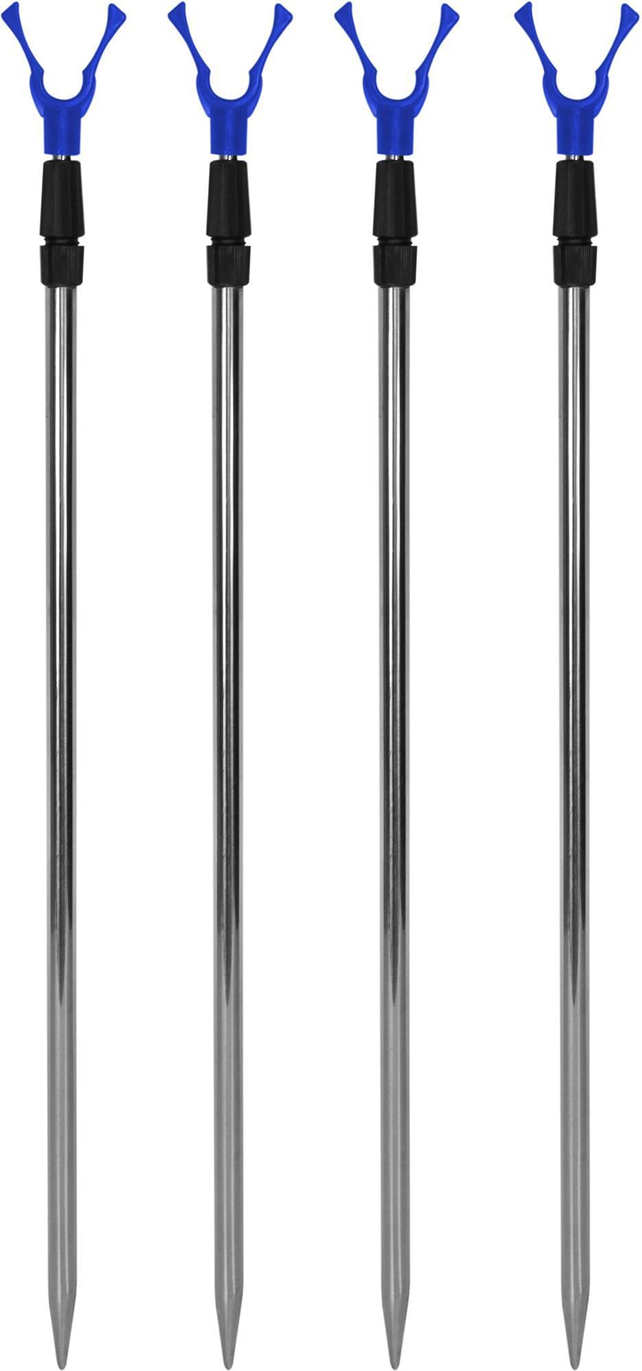 4er Set Teleskop Rutenhalter 75 - 135 cm Rutenauflage Rutenständer Schnurlaufkerbe U-Auflage Blue 0,