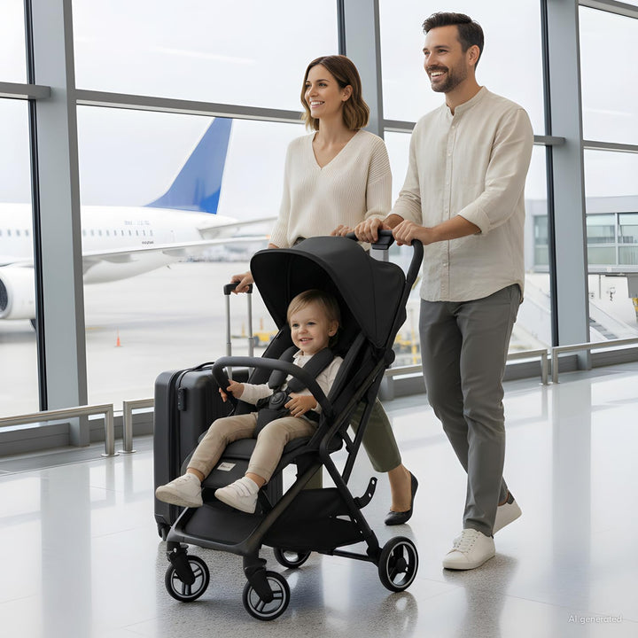 hauck All-in-One Reisebuggy Set, Flugzeug Handgepäck, Fly N Care Black | Einhändig klappbar mit Trag