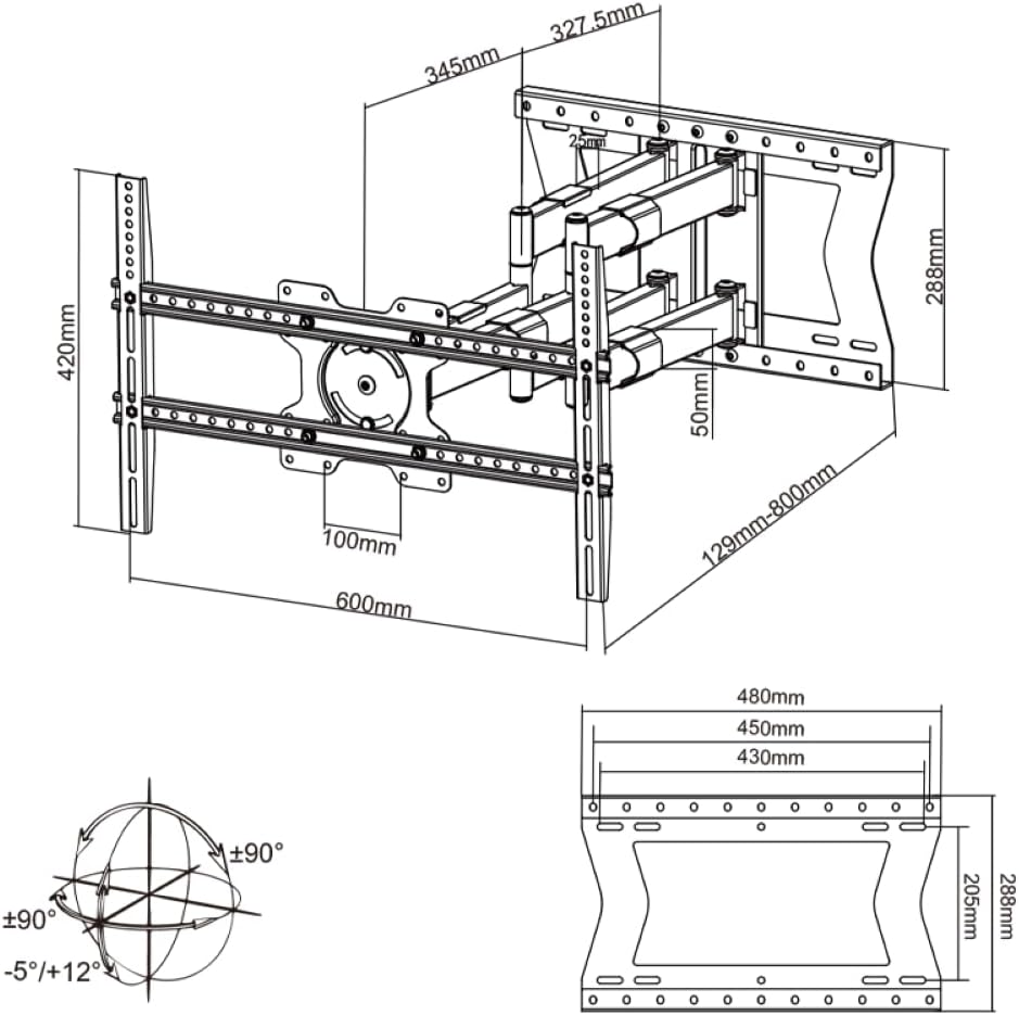 XTRARM TiTon Double 80 cm TV-Wandhalterung, schwenken neigen rotierbar, 80kg VESA max.600x400 80 cm