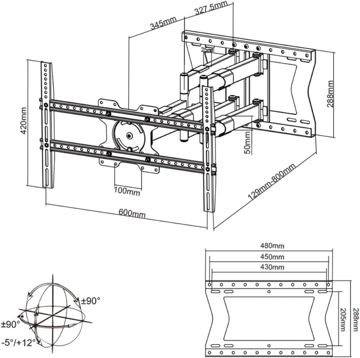 XTRARM TiTon Double 80 cm TV-Wandhalterung, schwenken neigen rotierbar, 80kg VESA max.600x400 80 cm