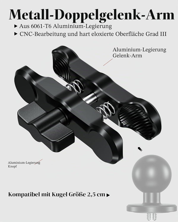 BRCOVAN Aluminiumlegierung Doppelsockelarm (Mittlerer Arm) Kompatibel mit RAM Mounts B Grösse 1 Zoll