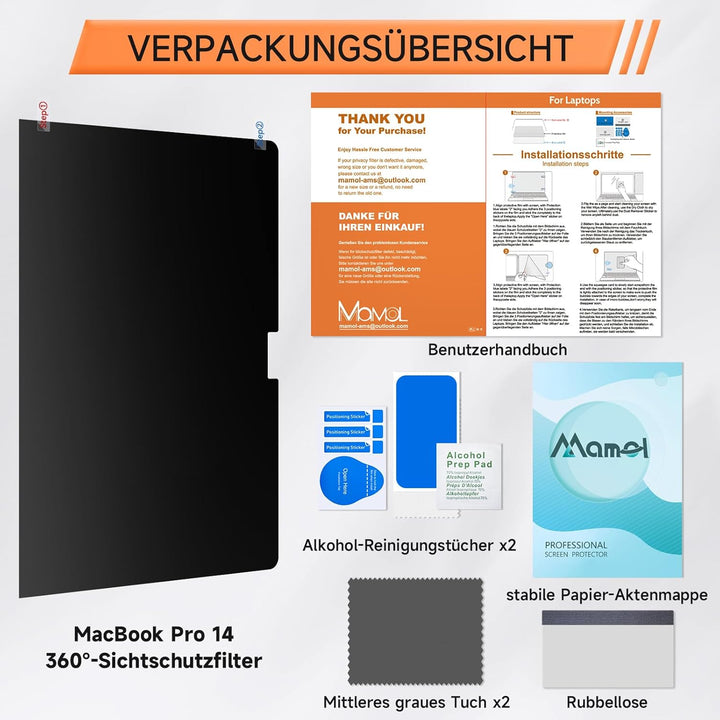 Mamol 360° Sichtschutz für Macbook Air 15 Zoll (2023-2025, M2, M3, M4), 4-Wege Blickschutzfilter，Sel