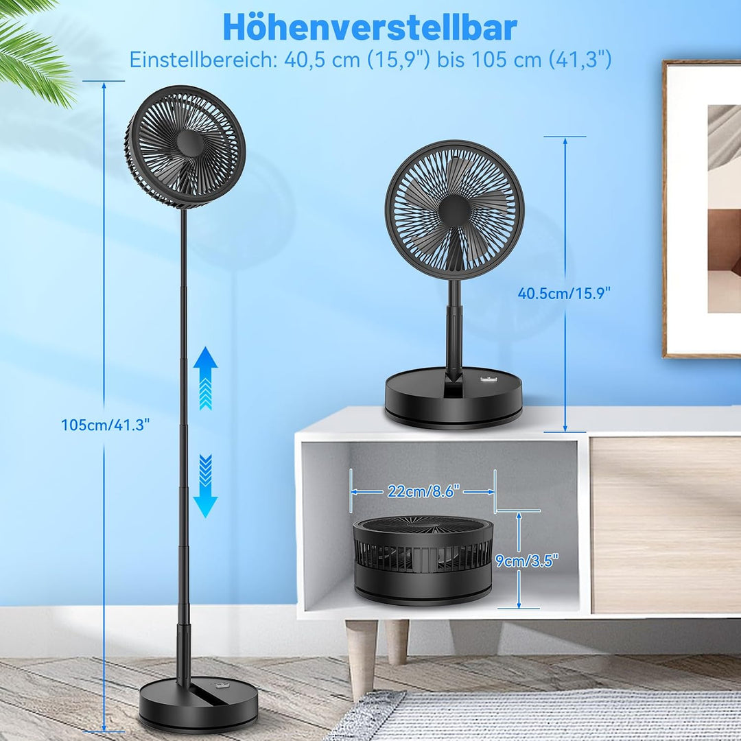 LIPETY Tragbarer Faltbarer Ventilator mit Fernbedienung, 8,6" 8000 mAh Akku | Oszillierend, Aufladba