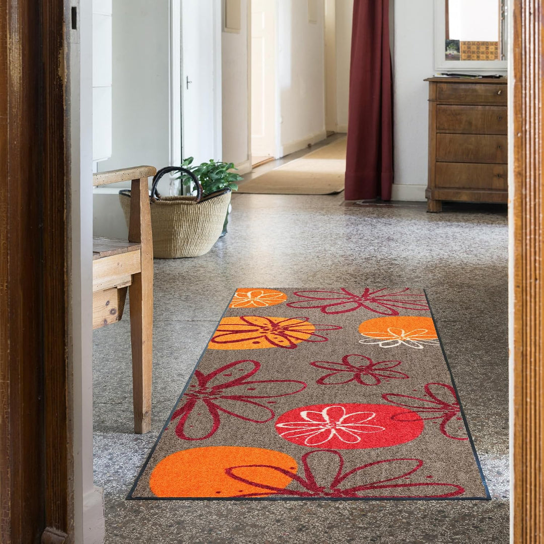 Erwin Müller Fussmatte Koblenz, Schmutzfangmatte, Fussabtreter rutschhemmend, Blumenmotiv braun/rot