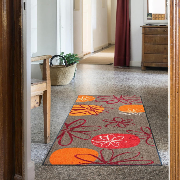 Erwin Müller Fussmatte Koblenz, Schmutzfangmatte, Fussabtreter rutschhemmend, Blumenmotiv braun/rot