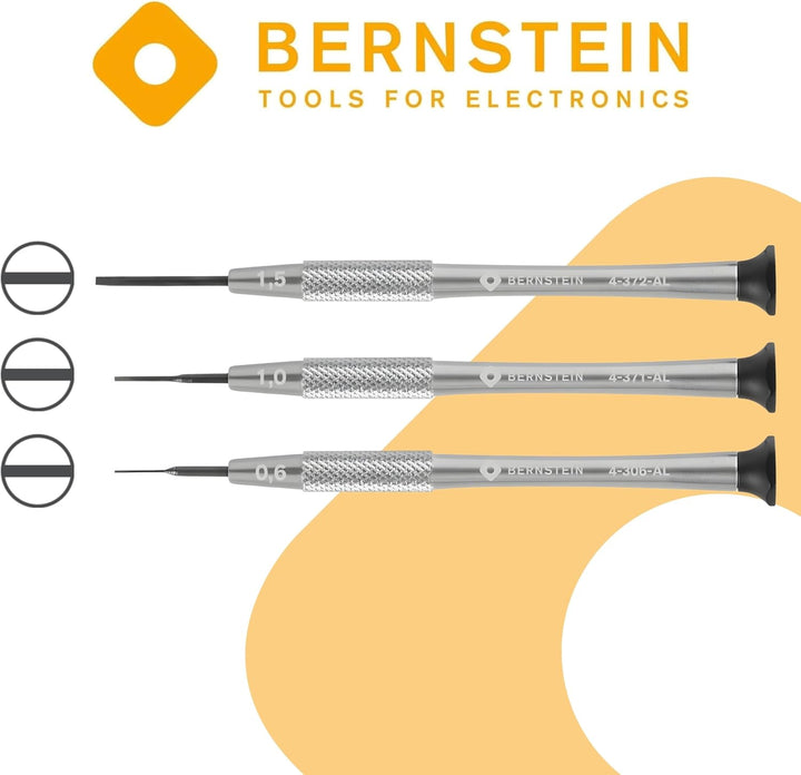 BERNSTEIN Uhrmacher-Mikro-Schraubendreher 3-tlg Schlitz 0,6/1,0/1,5 mm, Uhrmacherwerkzeug Set, Für U