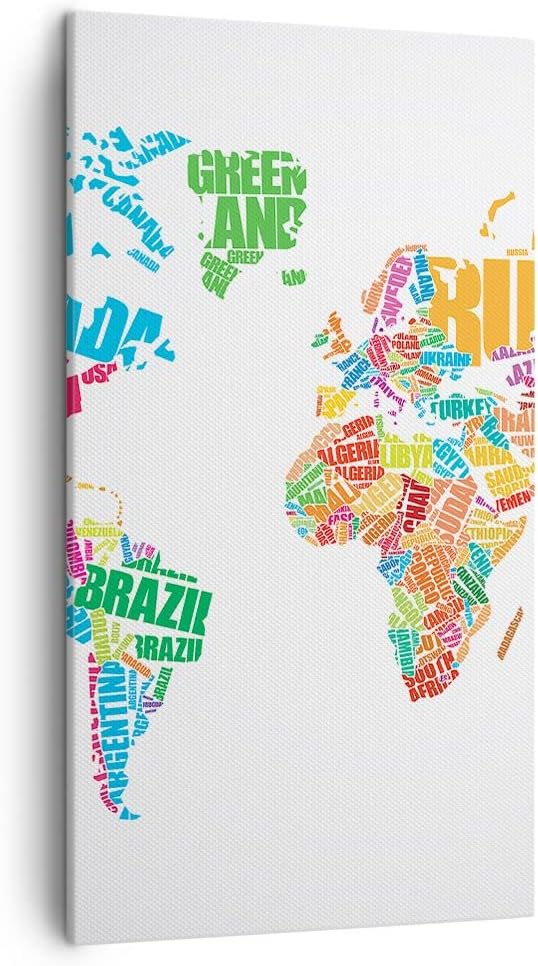 Bilder auf Leinwand Karte Worte Welt Geographie Leinwandbild mit Rahmen 45x80cm Wandbilder Dekoratio