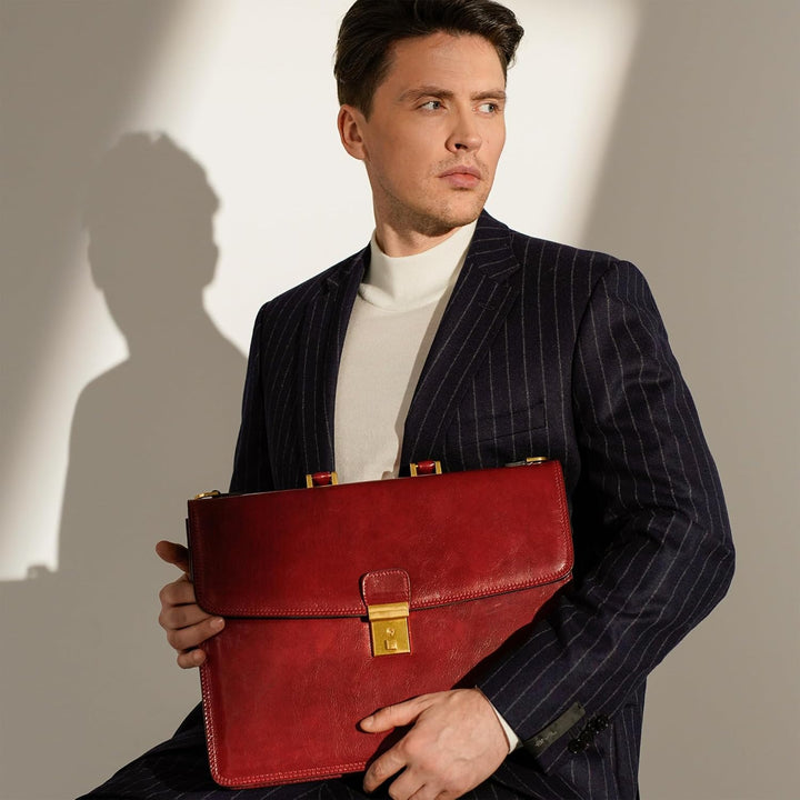 Time Resistance Leder Aktentasche - Leder Tasche Handgefertigt in Italien - Arbeitstasche mit Schult