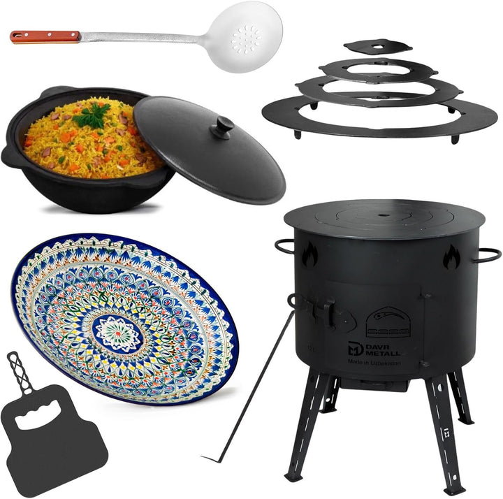 Utschak Ø40 Uchag 12L Kazan Wok Grillfächer Schaumkelle Eintopfofen Utschag Учаг Campingofen Orienta