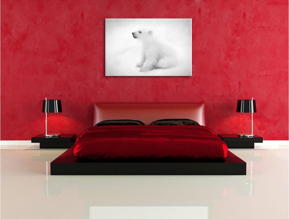 Pixxprint niedliches Eisbär Baby Kunst / 100x70cm Leinwandbild bespannt auf Holzrahmen/Wandbild Kuns