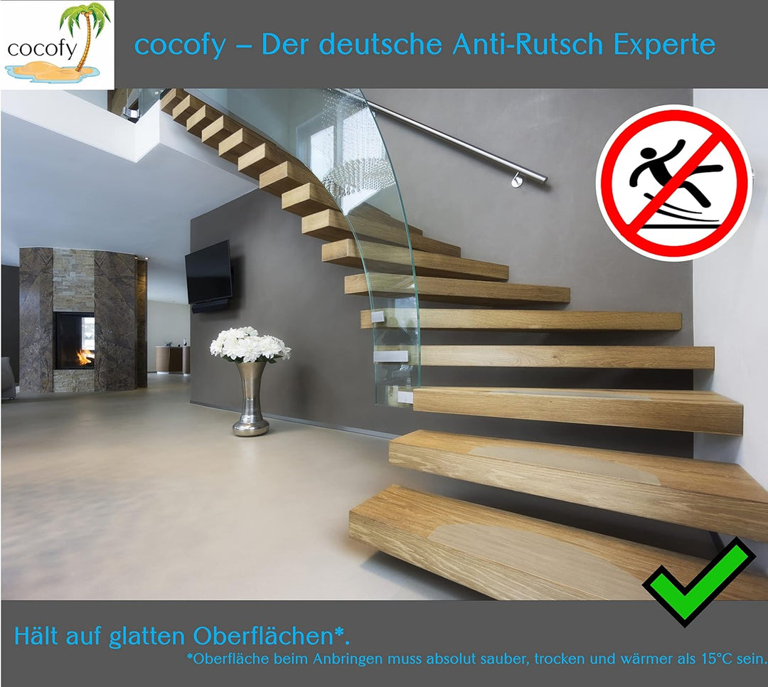 cocofy Stufenmatten innen transparent 16x XXL (65x25 cm), Treppen Rutschschutz antirutsch Treppenstu