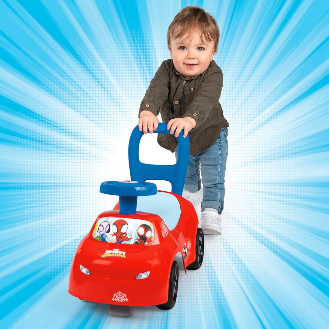 Smoby Spidey Rutscher – wendiges Kinderfahrzeug mit Hupenlenkrad – Rückenstütze, Staufach, Kippschut