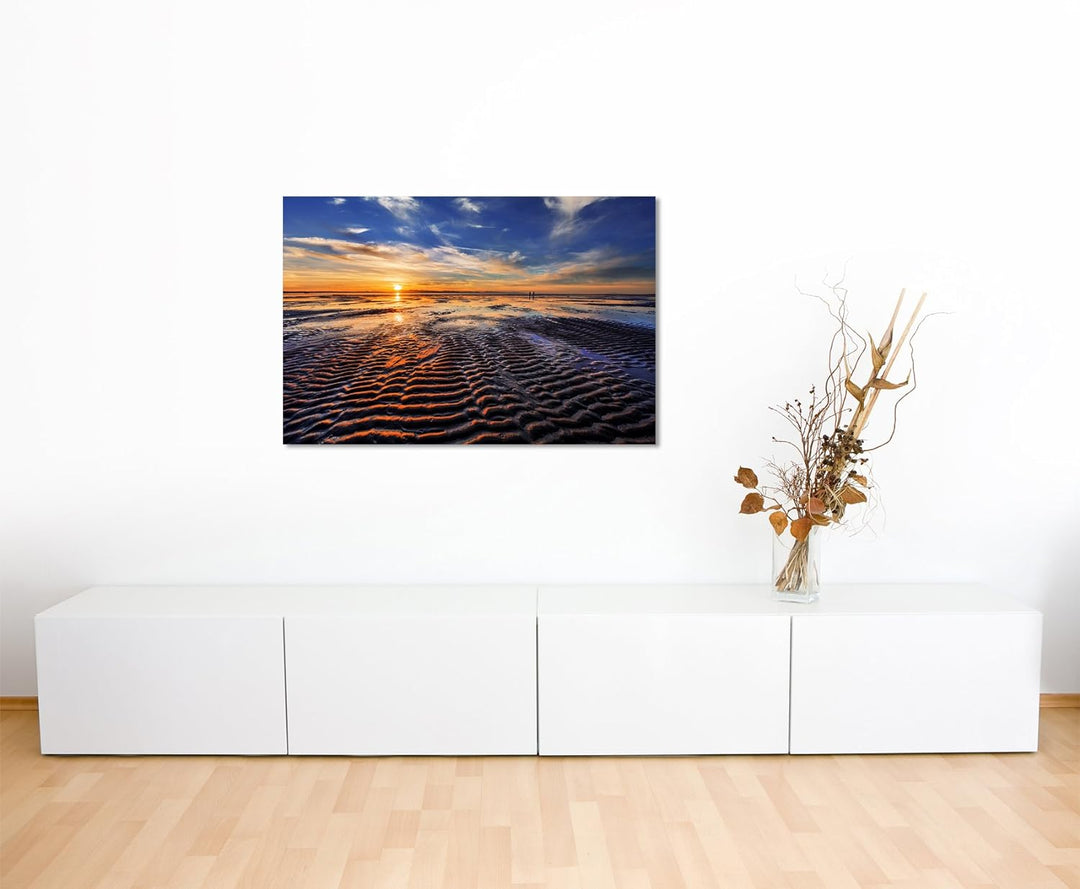 Paul Sinus Art Kunstfoto auf Leinwand 60x40cm Landschaftsfotografie – Ebbe bei Sonnenuntergang auf L