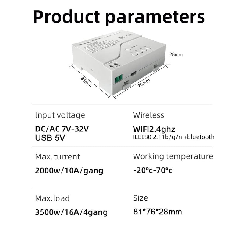 Punxasl 4 Kanal Wirelesssmart Schalter, Motorsteuerung, Trockenkontakt-Relaisschalter, RF433 MHz Tuy