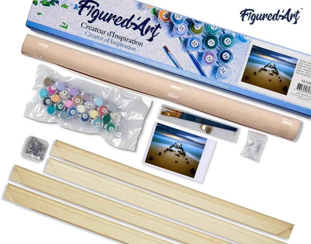 Figured'Art Malen Nach Zahlen Erwachsene Mit Rahmen Brücke im Wasser - Paint by Numbers Basteln DIY