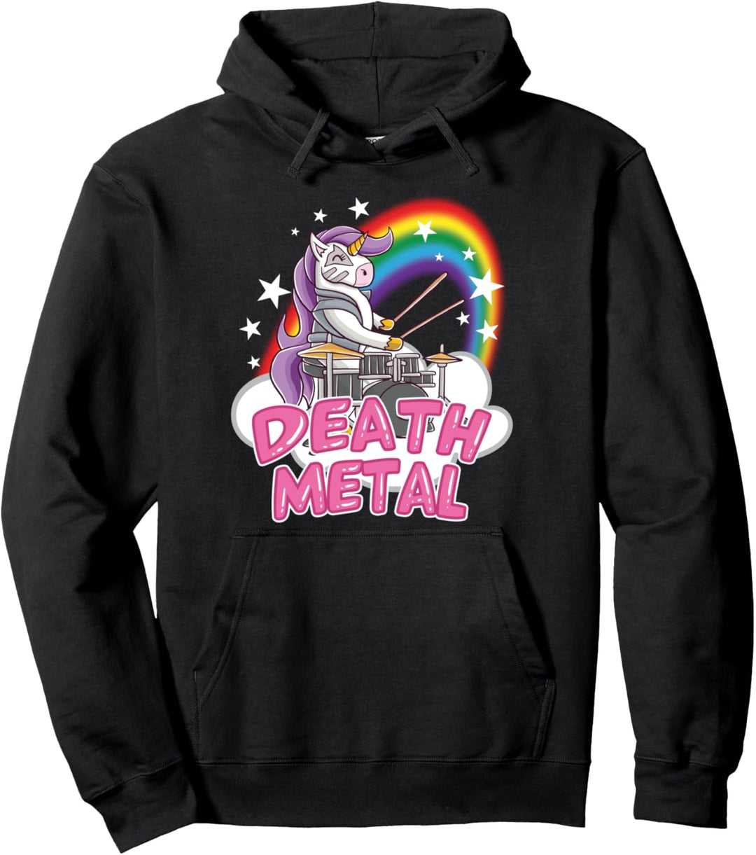 Death Metal Pink Unicorn Einhorn Rock Musik Schlagzeuger Pullover Hoodie