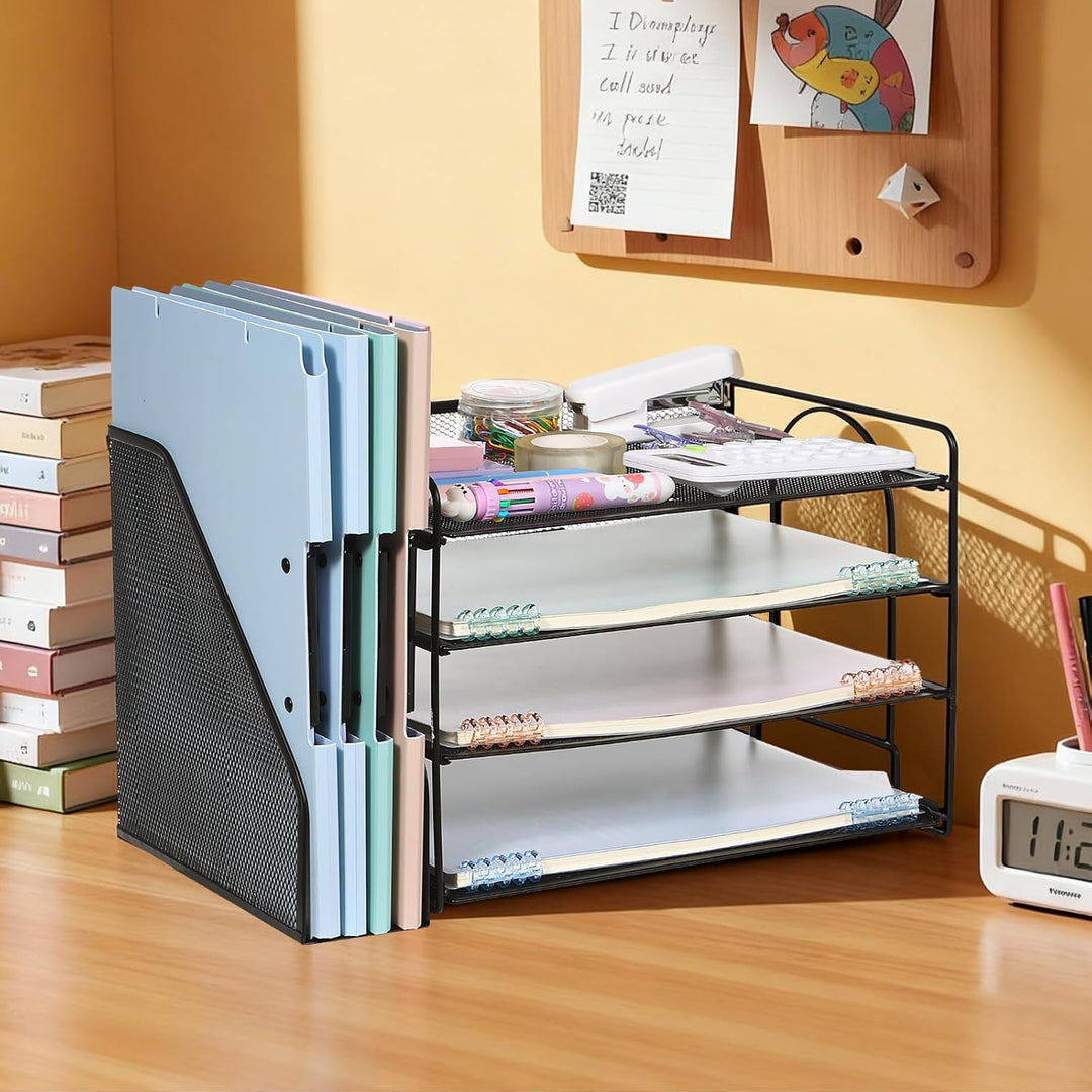 4-Trays Desktop File Organizer, Mesh Office Desk Supplies Organizer Dokument Brieffachhalter mit Sch