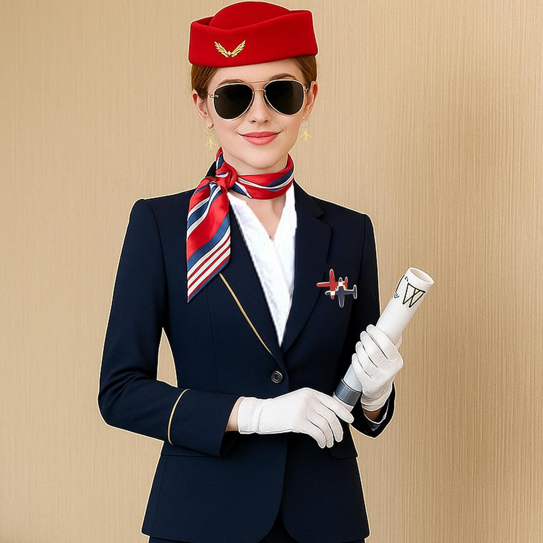 Professionelles Flugbegleiter-Kostüm für Damen, Stewardess-Thema, Karnevalskostüm mit Hut, Schal, Ha
