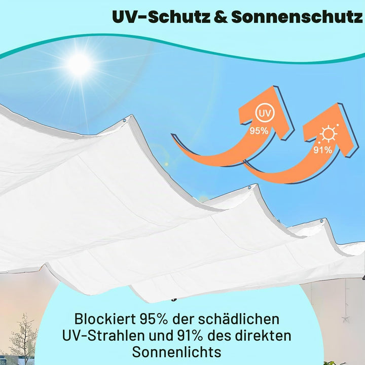 Einziehbares Wellen-Sonnensegel, 2x4M, Pergola-Markise, verstellbar Schutz vor UV-Strahlungen Sonnen