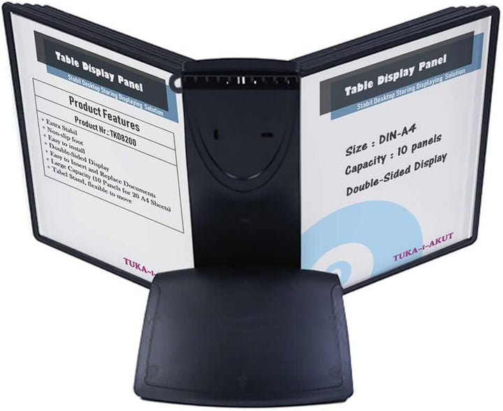 TUKA-i-AKUT Tisch-Sichttafel Aufsteller mit 10 Sichttafeln, DIN A4 Desktop Sichttafel System, Sichtt
