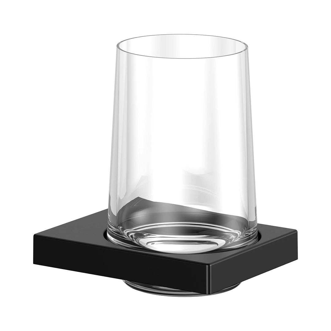 KEUCO Zahnputzbecher-Halter schwarz-matt und Kristallglas klar, Glas mit Halter für Badezimmer, Zahn
