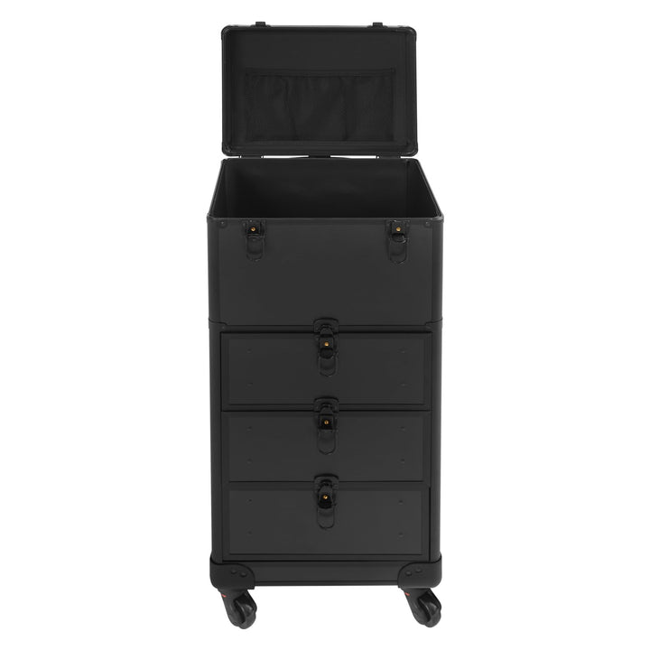 OUKANING Professioneller Schminkkoffer Trolley mit Schloss, 3 Schubladen und Teleskopgriff, Stossfes