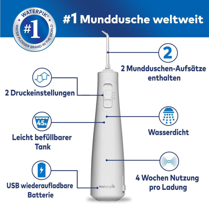 Waterpik Pulse Munddusche kabellos, Professionelle 99,9% Plaque Entfernung, 2x Intensitätsmodi, Zahn