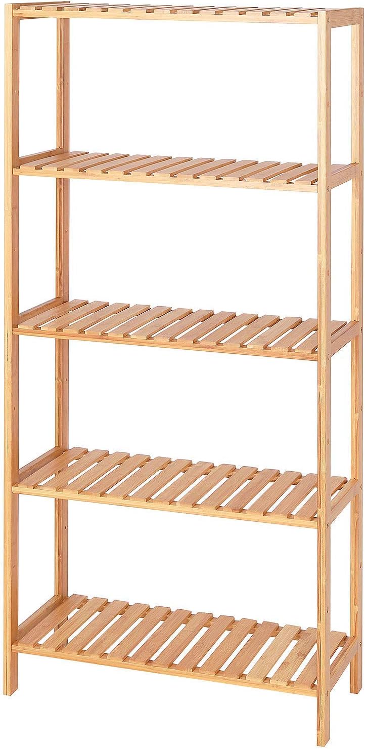 dibea Bambusregal mit 5 verstellbaren Ablageflächen Schuhschrank Badezimmerregal Wohnzimmerregal Sta
