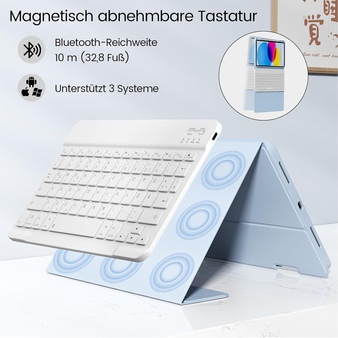 Hülle mit Tastatur für iPad A16 11 Generation 2025/10 Generation 2022(11/10.9 Zoll), Soft TPU Rücksc
