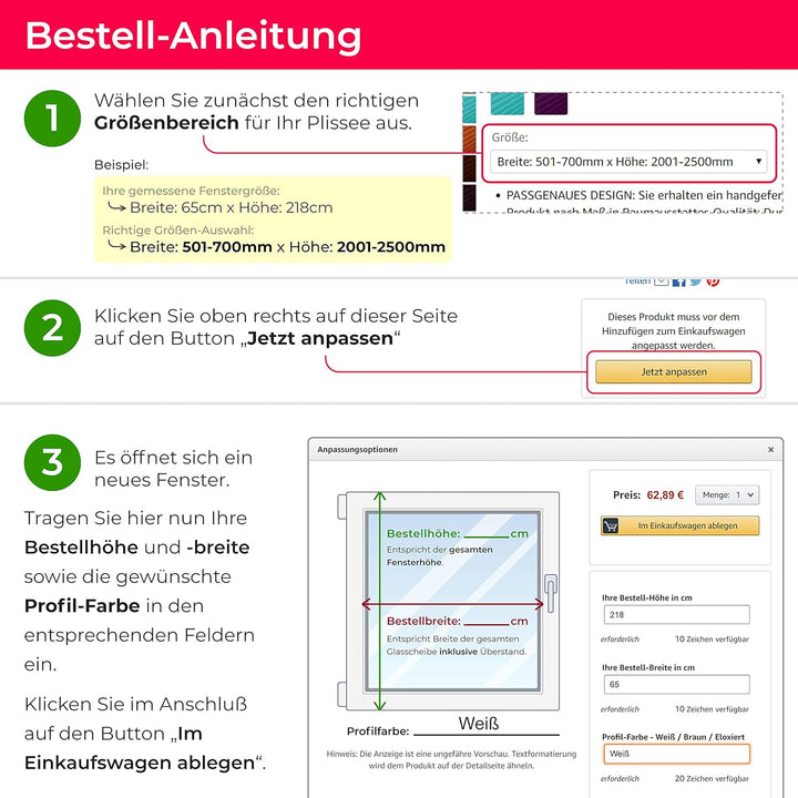SchattenFreude Plissee nach Mass für Fenster | Mit Klemm-Haltern | Klemmfix ohne Bohren | Reinweiss,