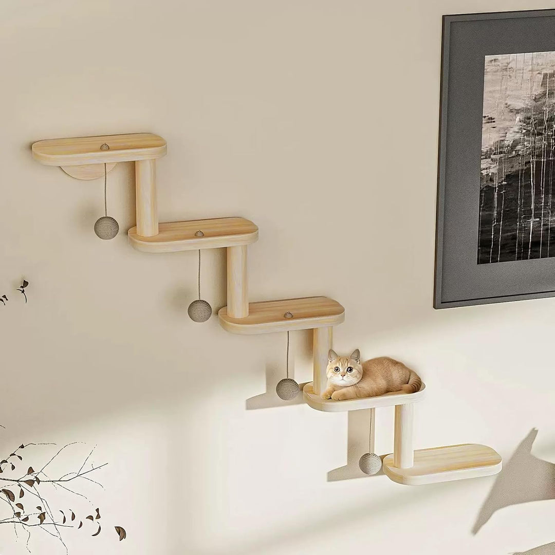 Katzenwand mit Katzentreppe &amp; Hängendem Spielball, 2 in 1 | Kratzbaum, 5 Ebenen Katzenkletterwand, M