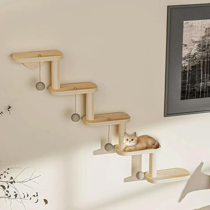 Katzenwand mit Katzentreppe &amp; Hängendem Spielball, 2 in 1 | Kratzbaum, 5 Ebenen Katzenkletterwand, M