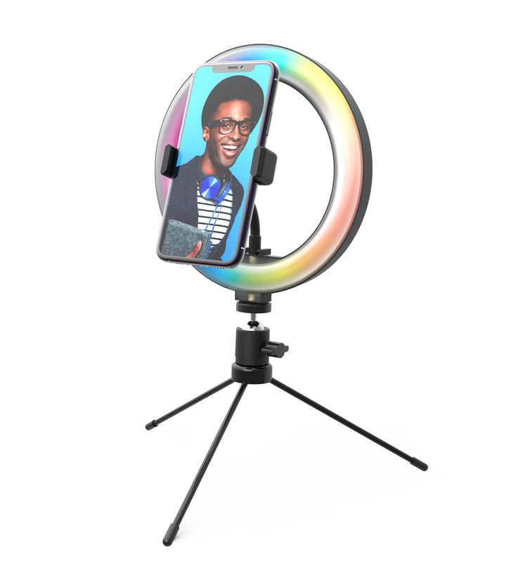 DigiPower 10" RGB Ringlicht mit 3 Beleuchtungsmodi, 15 RGB Farben und 10 Helligkeitsstufen, Smartpho