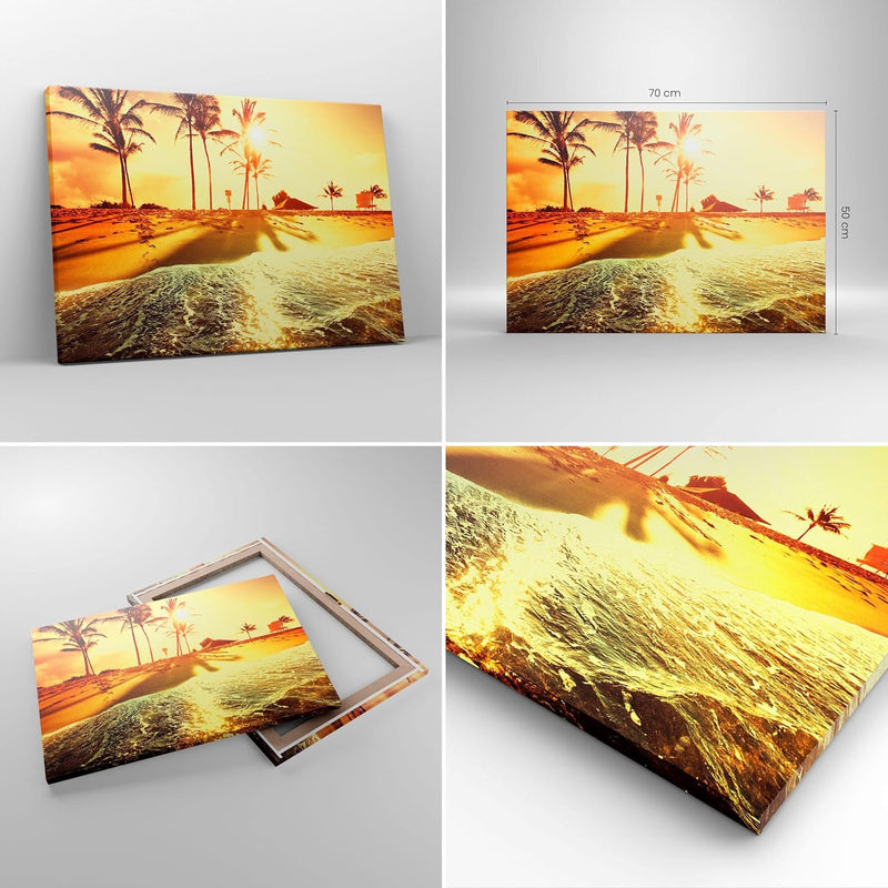 Bilder auf Leinwand Strand Meer Palme Leinwandbild mit Rahmen 70x50cm Wandbilder Dekoration Wohnzimm