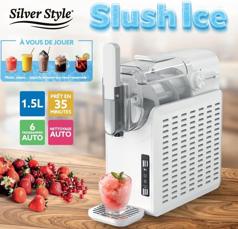 Silver Style - 5-in-1-Eisgetränkmaschine – Slush Maschine und Granita, Kapazität 1,5 l, bereit in 35