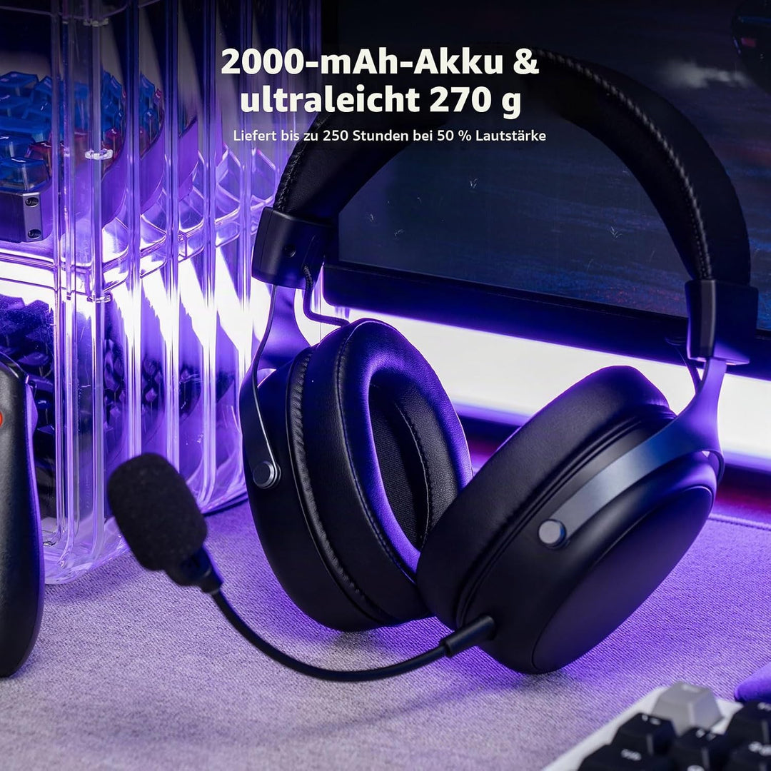 Akko Verge S9 Gaming Headset Kabellos 25ms Niedrige Latenz 250H Akku | Ultraleichtes 270g, 53mm Trei