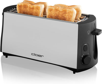 Cloer 3710 Langschlitztoaster für 4 Toastscheiben / 1380 W / integrierter Brötchenaufsatz / Nachhebe