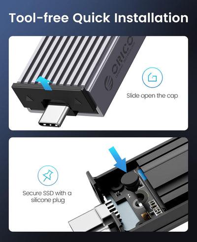 ORICO M.2 NVMe SATA SSD Gehäuse, USB3.2 USB-C 10Gbps Werkzeuglos Aluminium-Adapter für M.2 PCIe NVMe