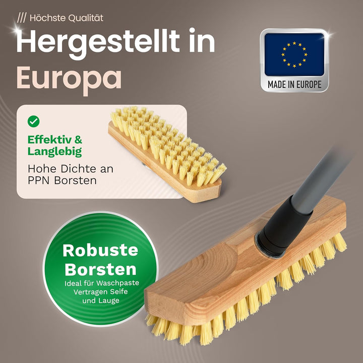 Schrubber aus Holz mit Borsten| Wischer mit Gewinde und Teleskopstiel| Scheuerbürste PPN| Boden-Bürs