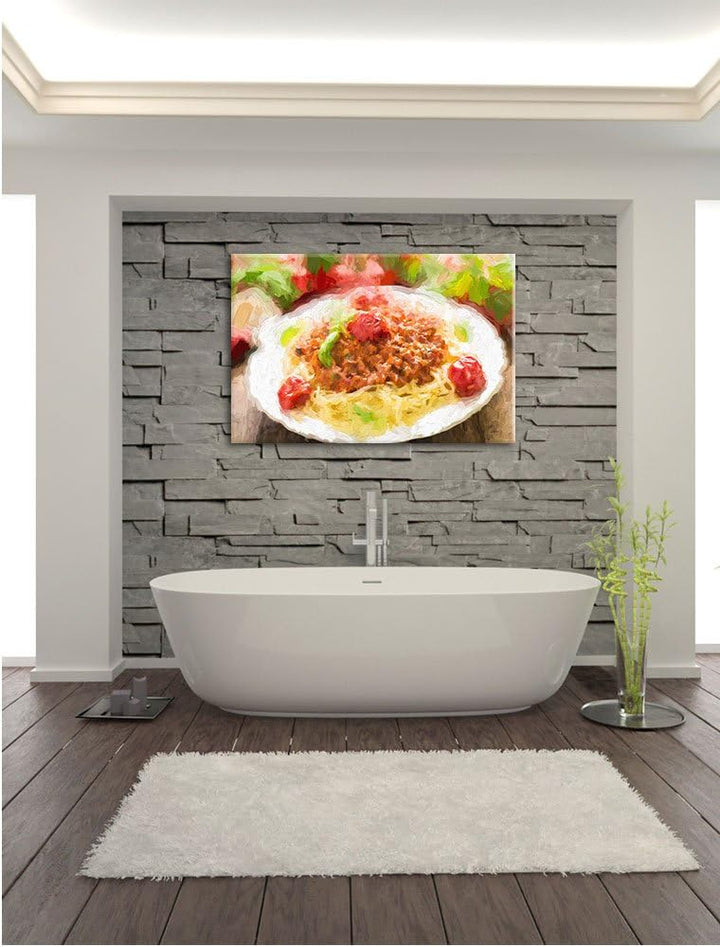 Pixxprint Spaghetti Bolognese auf dem Teller Kunst Pinsel Effekt, Format: 100x70 auf Leinwand, 100x7