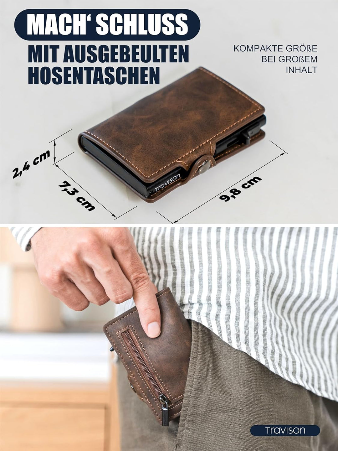 Travison® SMART Wallet mit Münzfach und Geldscheinfach - Kartenetui mit Münzfach und Schnellzugriff