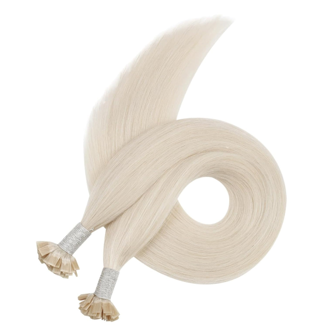 Ugeat Bonding Extensions Echthaar Blond für Kurz 35 cm Flat Tip Extensions Echthaar Bondings Platinb