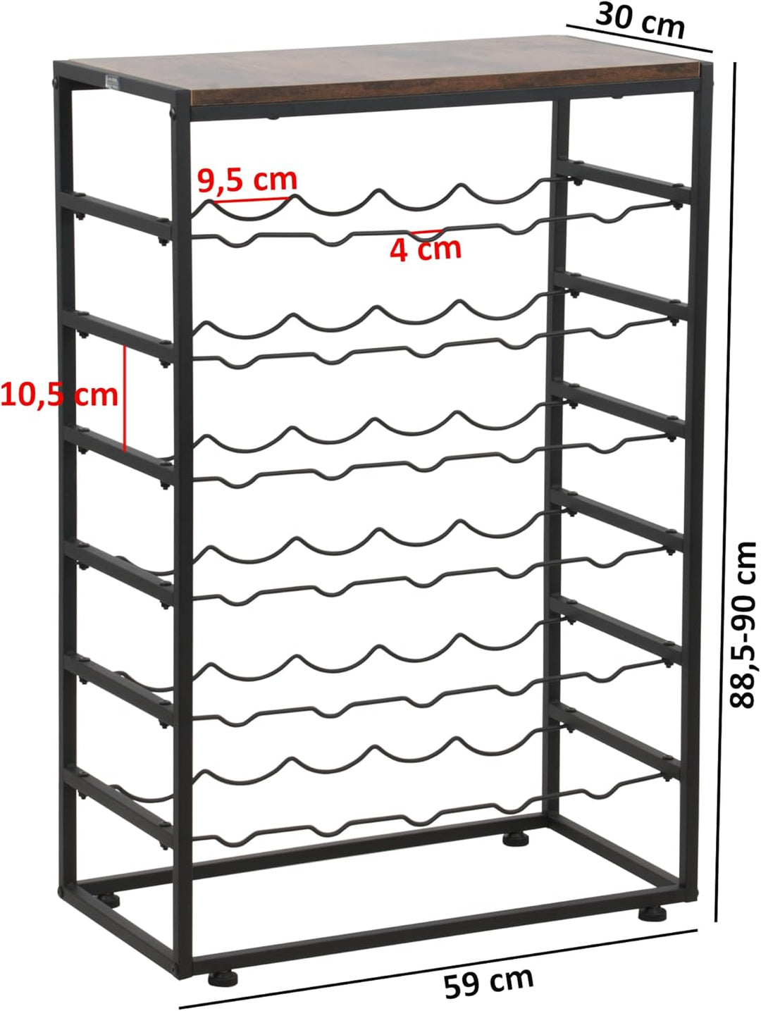 Zelsius Weinregal für 30 Weinflaschen | 59 x 30 x 88,5-90 cm | Flaschenregal mit Ablagefläche | Flas